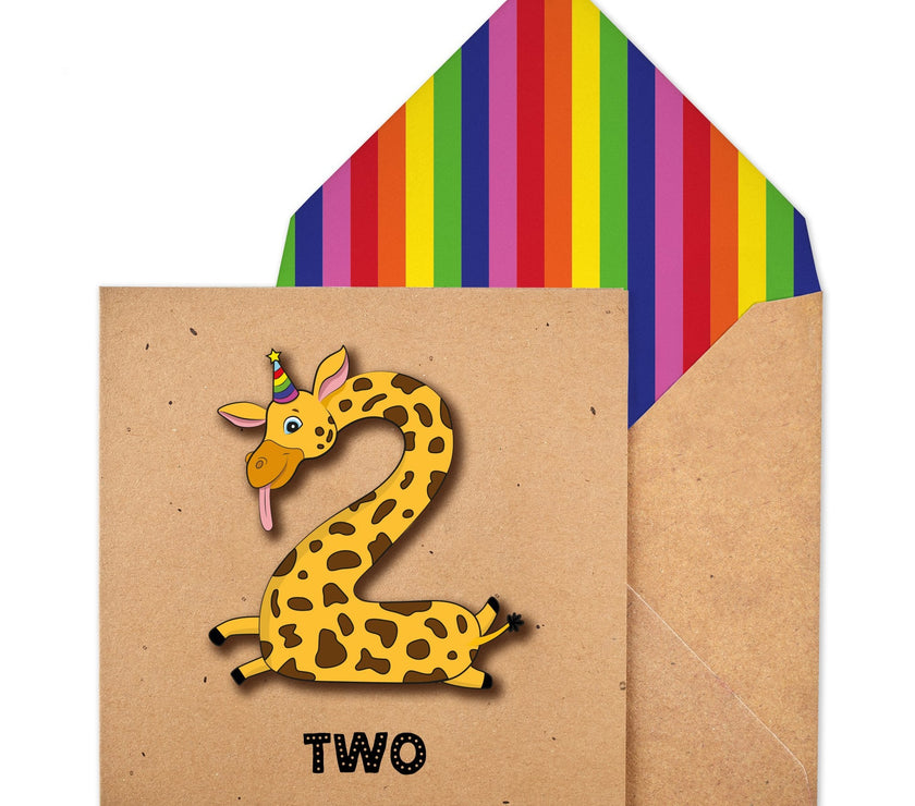 Giraffe 2nd Birthday Card
