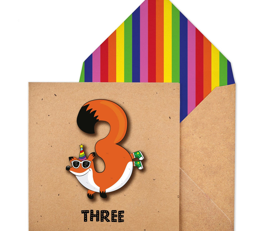 Fox 3rd Birthday Card