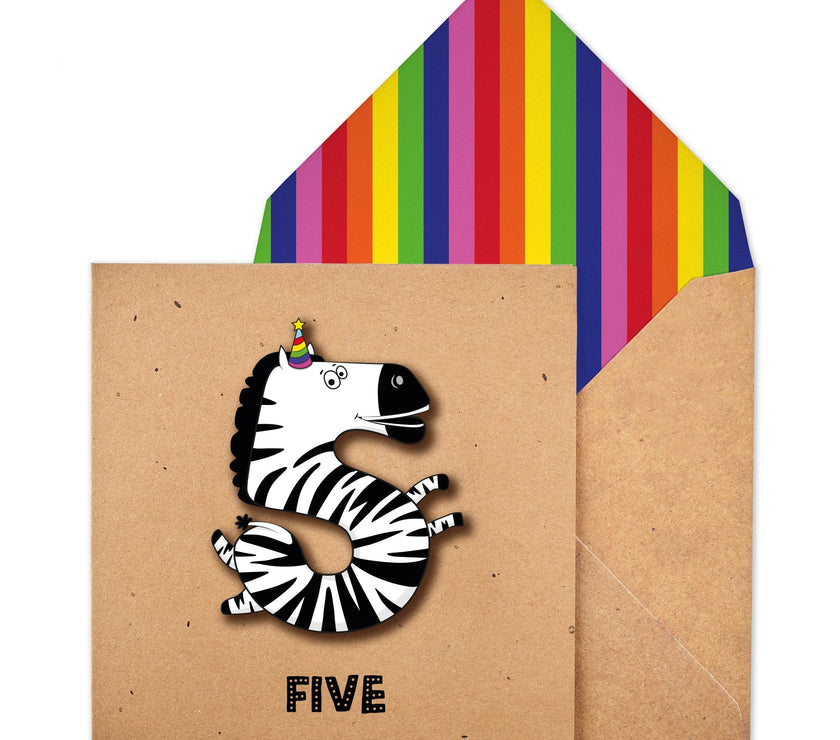 Zebra 5th Birthday Card