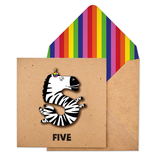 Zebra 5th Birthday Card