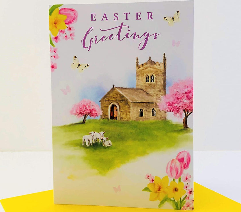 Lambs at Church Easter Card