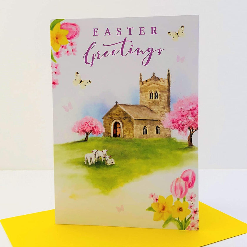 Lambs at Church Easter Card