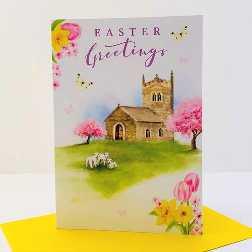 Lambs at Church Easter Card