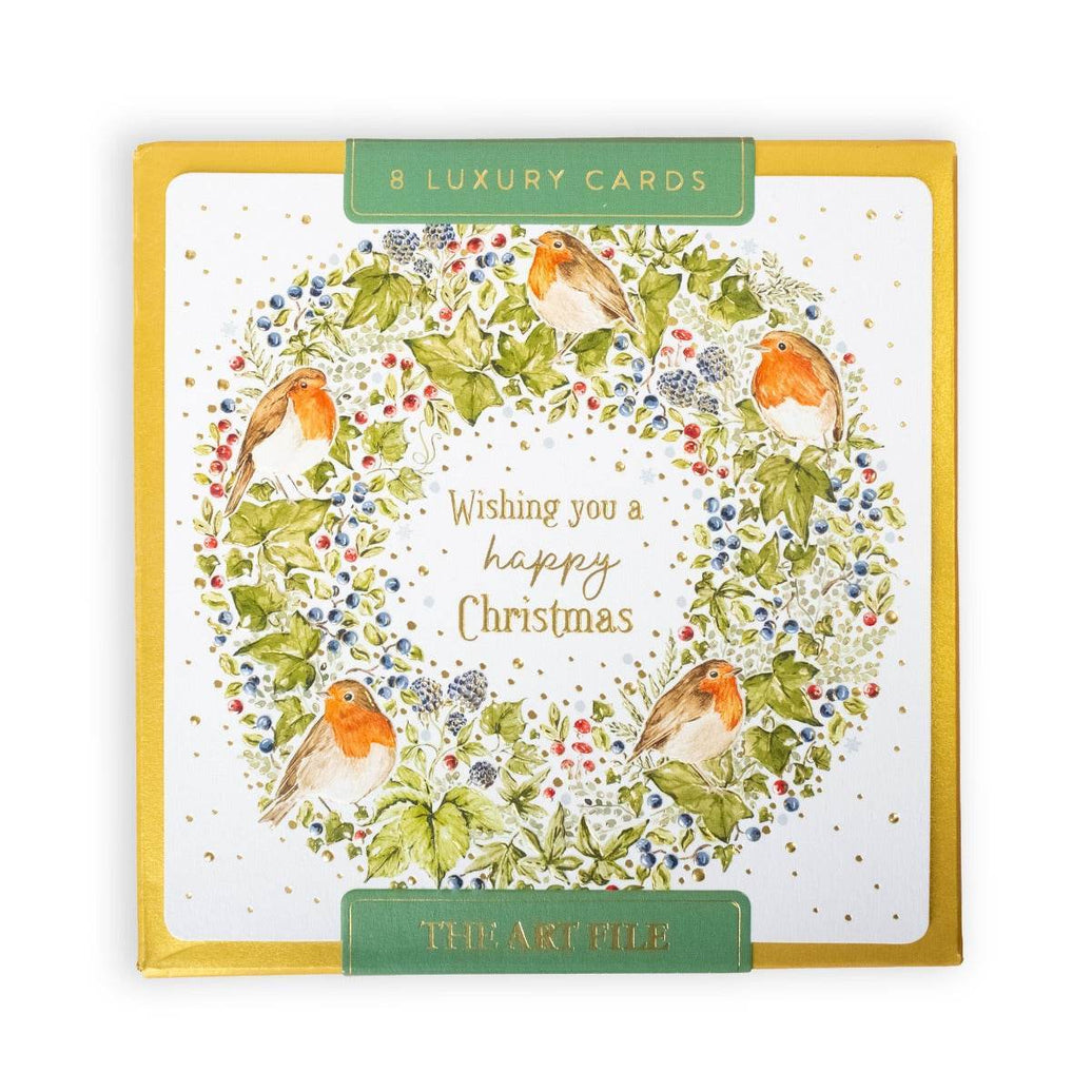 8 Luxury Robin Wreath Boxed Christmas Cards - House of Cards