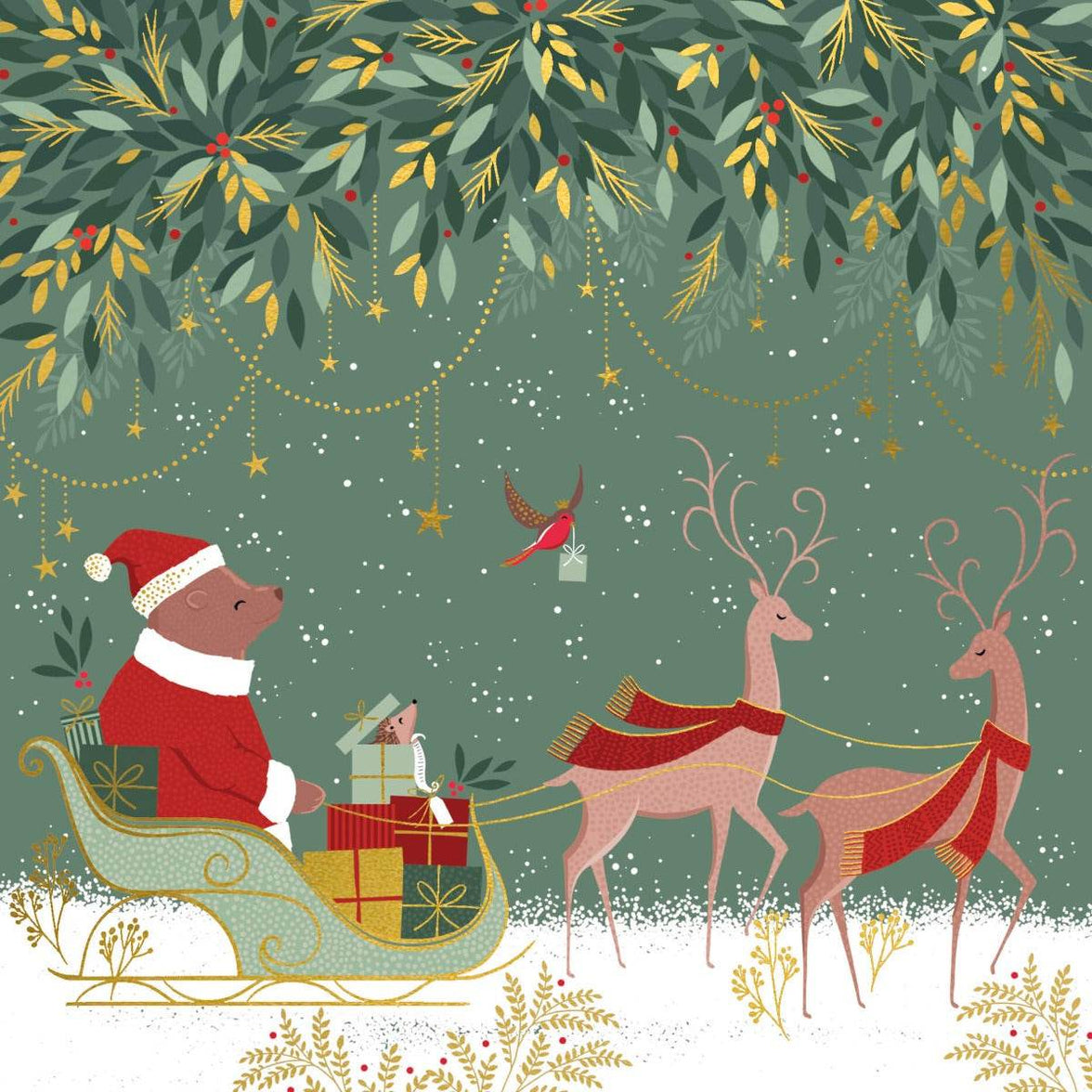 8 Luxury Sara Miller Santa Bear Boxed Christmas Cards - House of Cards