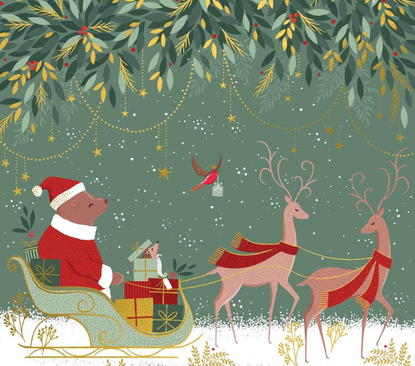 8 Luxury Sara Miller Santa Bear Boxed Christmas Cards - House of Cards