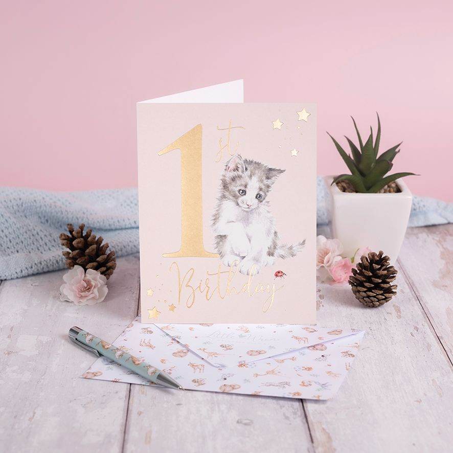 Kitten 1st Birthday Card - House of Cards