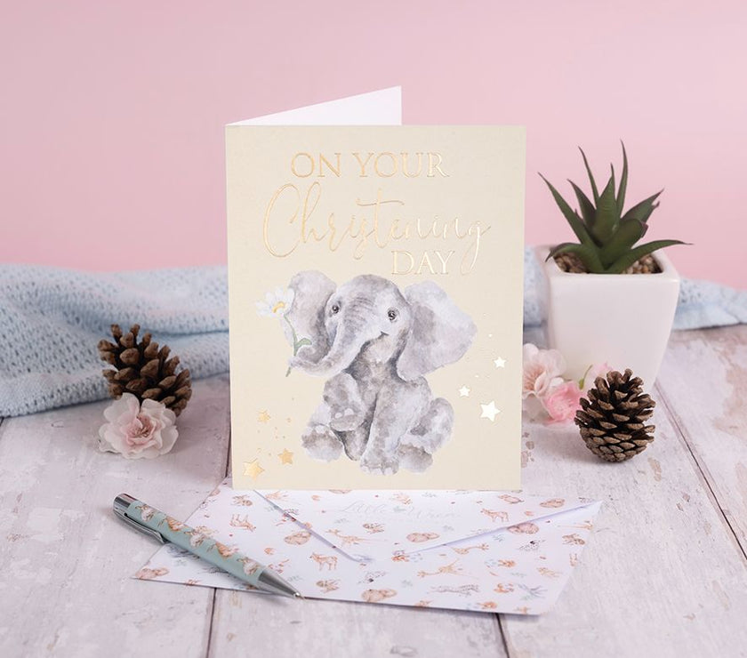 Elephant Christening Day Card