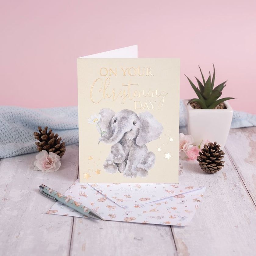 Elephant Christening Day Card