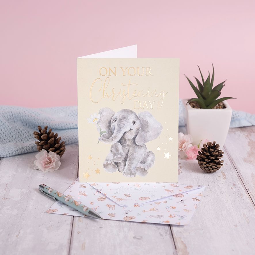 Elephant Christening Day Card