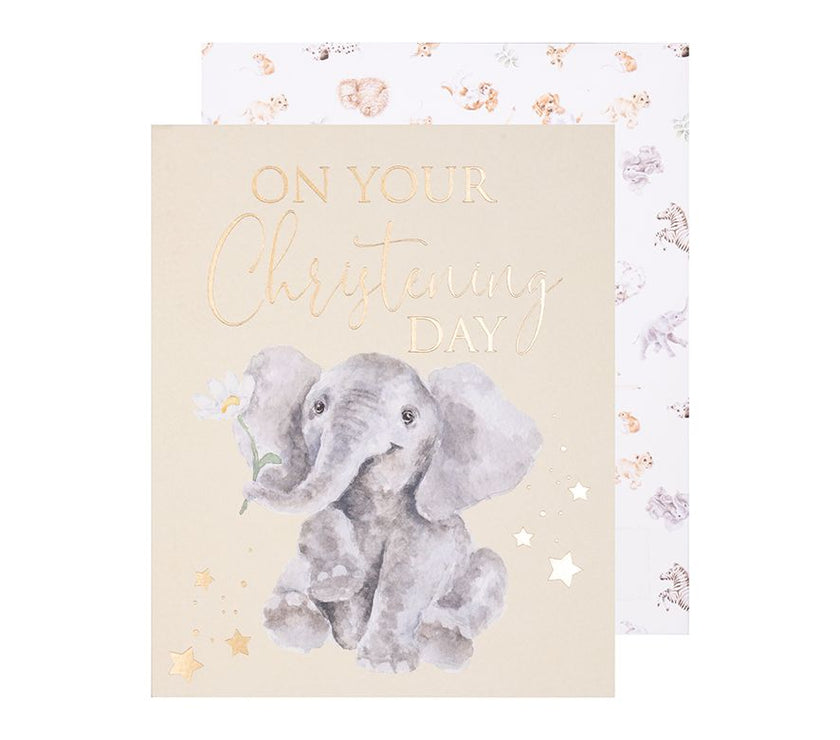Elephant Christening Day Card