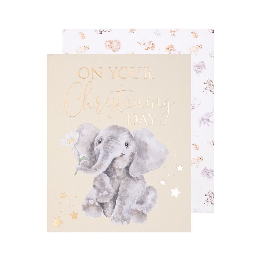 Elephant Christening Day Card