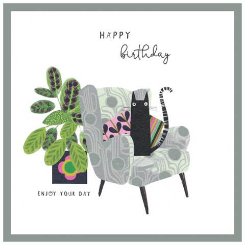 Cat on Chair Birthday Card