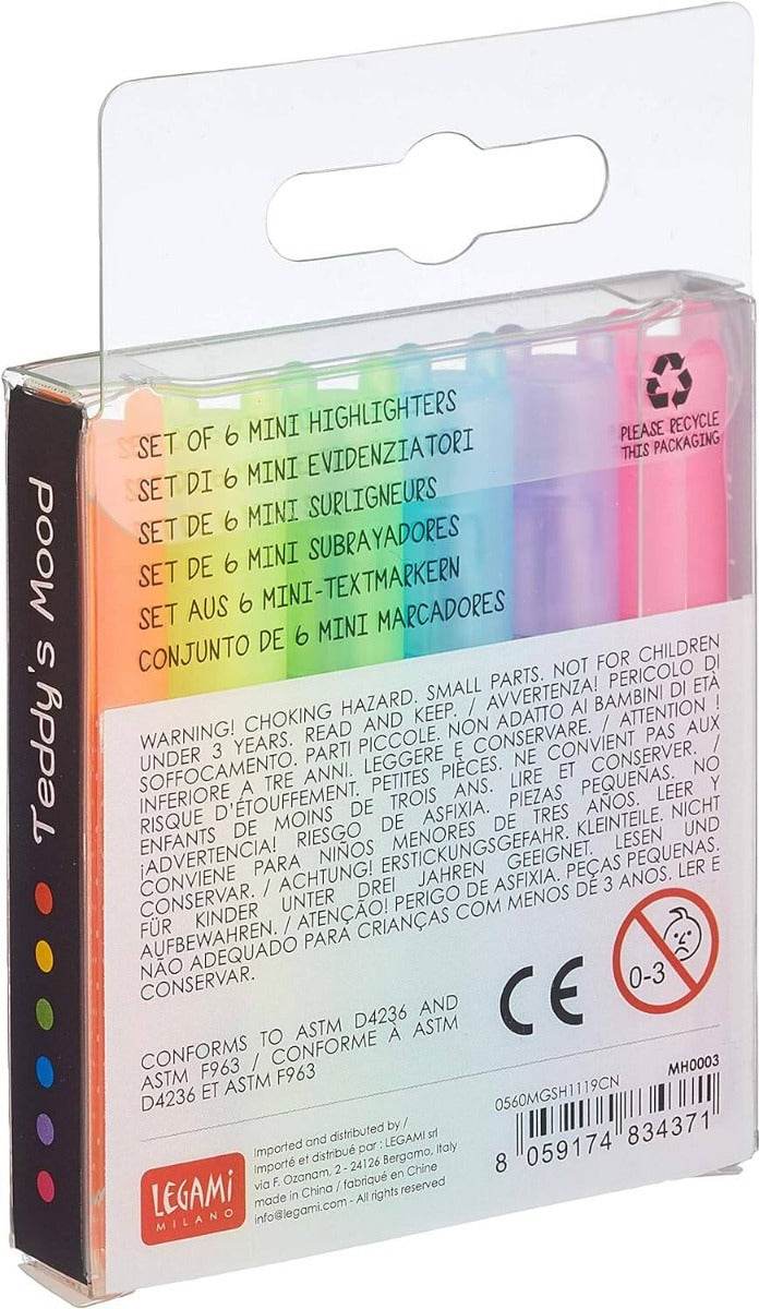 Teddys Set of 6 Mini Neon Highlighters - House of Cards