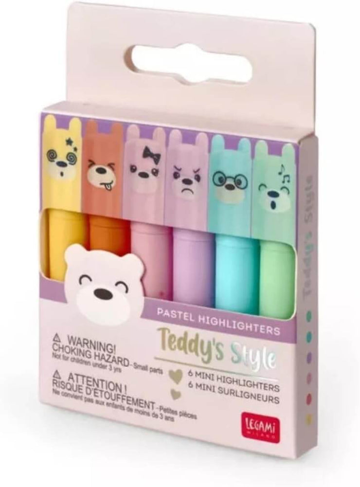Teddys Set of 6 Mini Pastel Highlighters