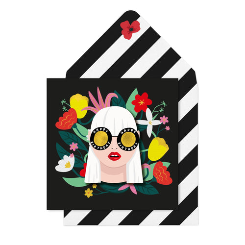 Girl In Glasses Birthday Card