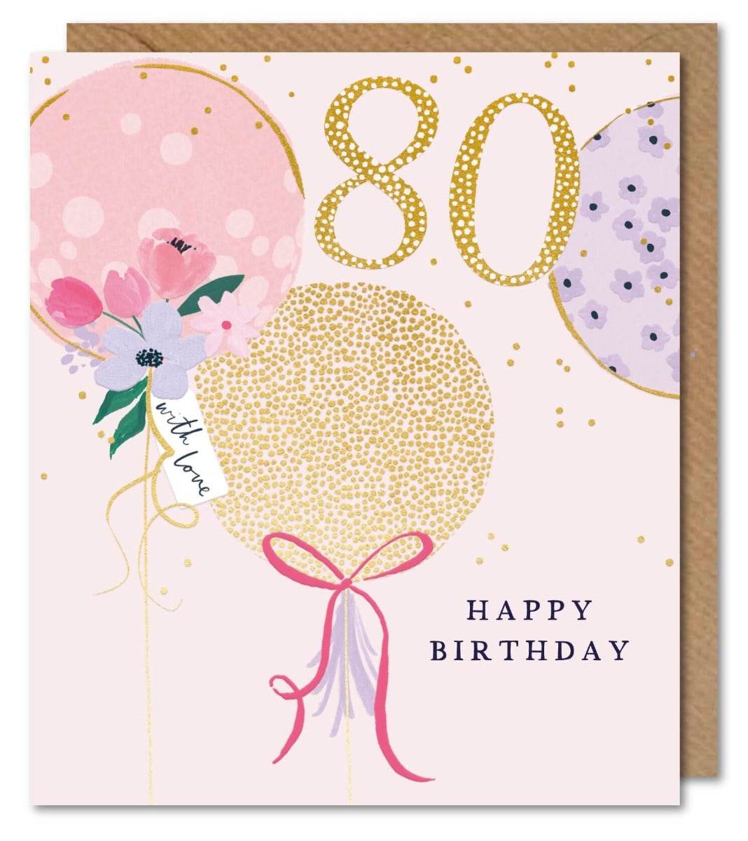 80th Pastel Balloons Birthday Card - House of Cards