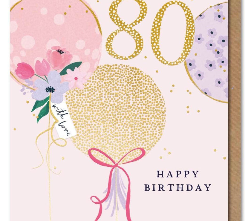 80th Pastel Balloons Birthday Card - House of Cards