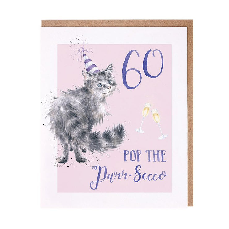 Purr-Secco 60th Birthday Card