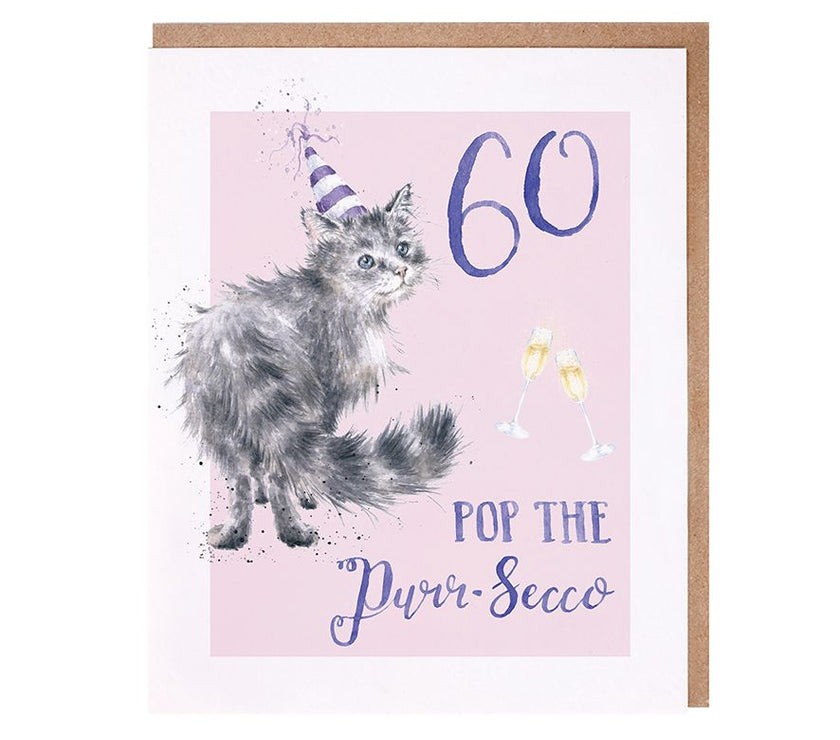 Purr-Secco 60th Birthday Card