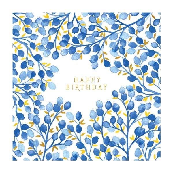 Blue Foliage Happy Birthday Card - House of Cards