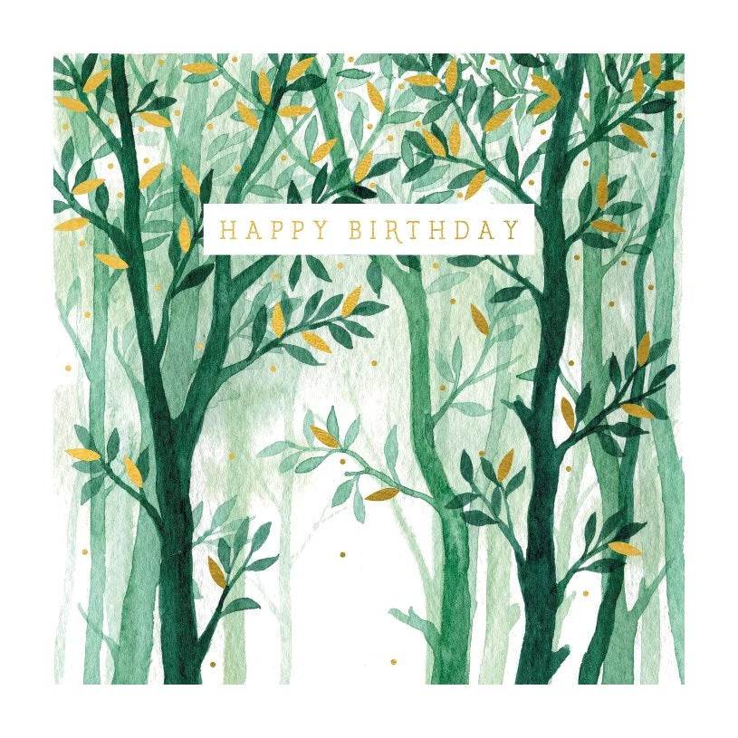 Green Trees Happy Birthday Card - House of Cards