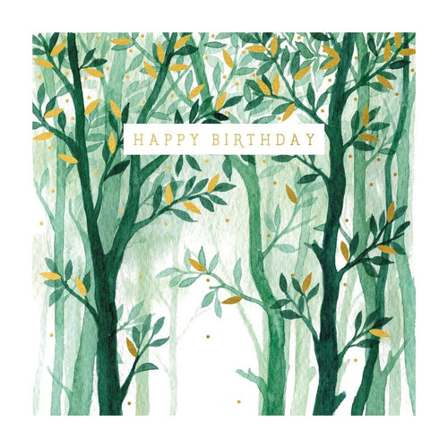 Green Trees Happy Birthday Card