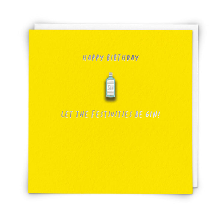 Pinata Enamel Gin Bottle Pin Birthday Card