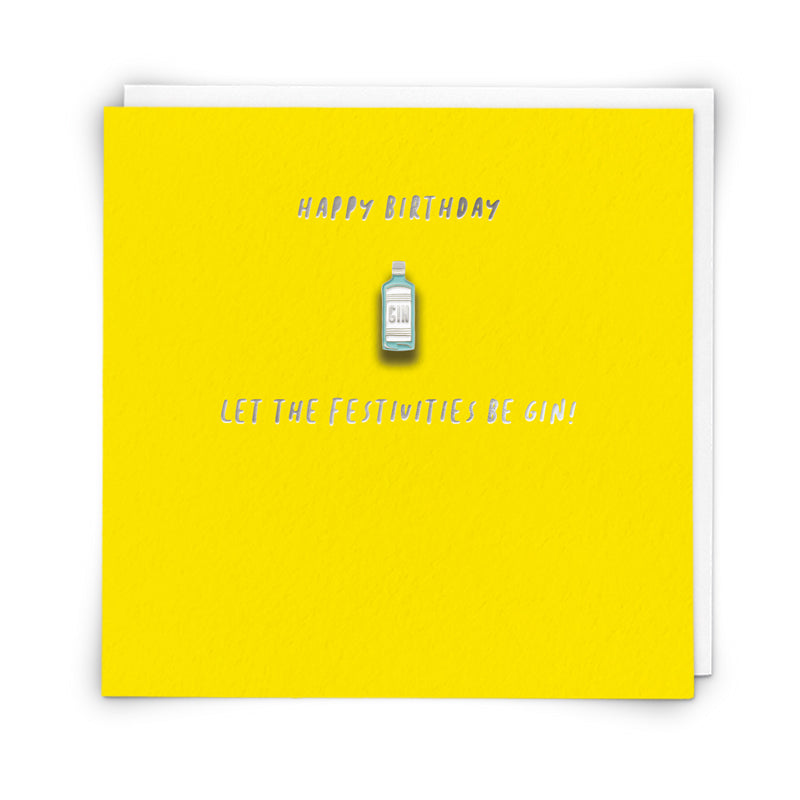 Pinata Enamel Gin Bottle Pin Birthday Card
