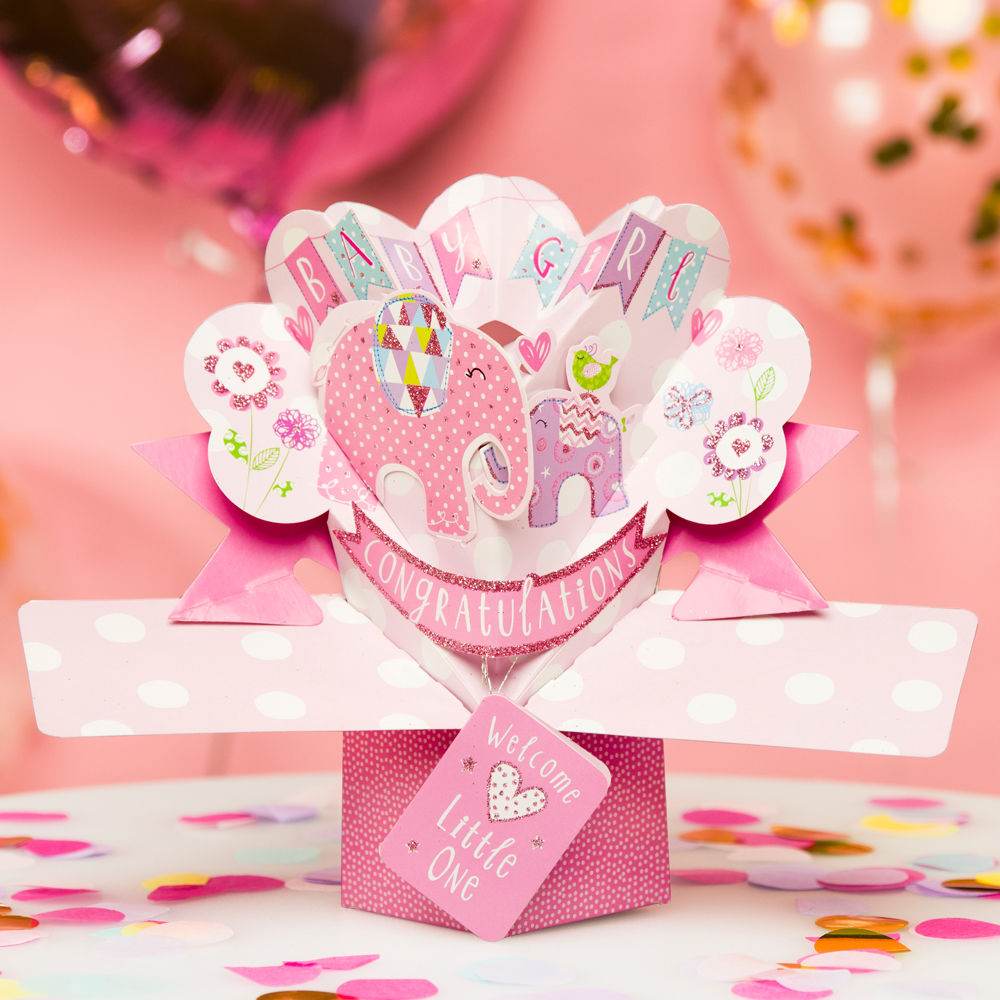 Pop Up New Baby Girl Card - House of Cards
