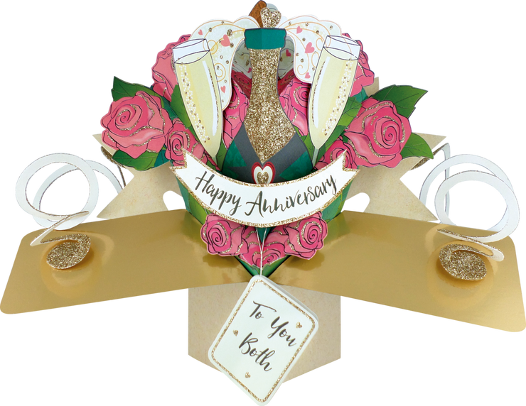 Pop Up Champagne and Roses Anniversary Card