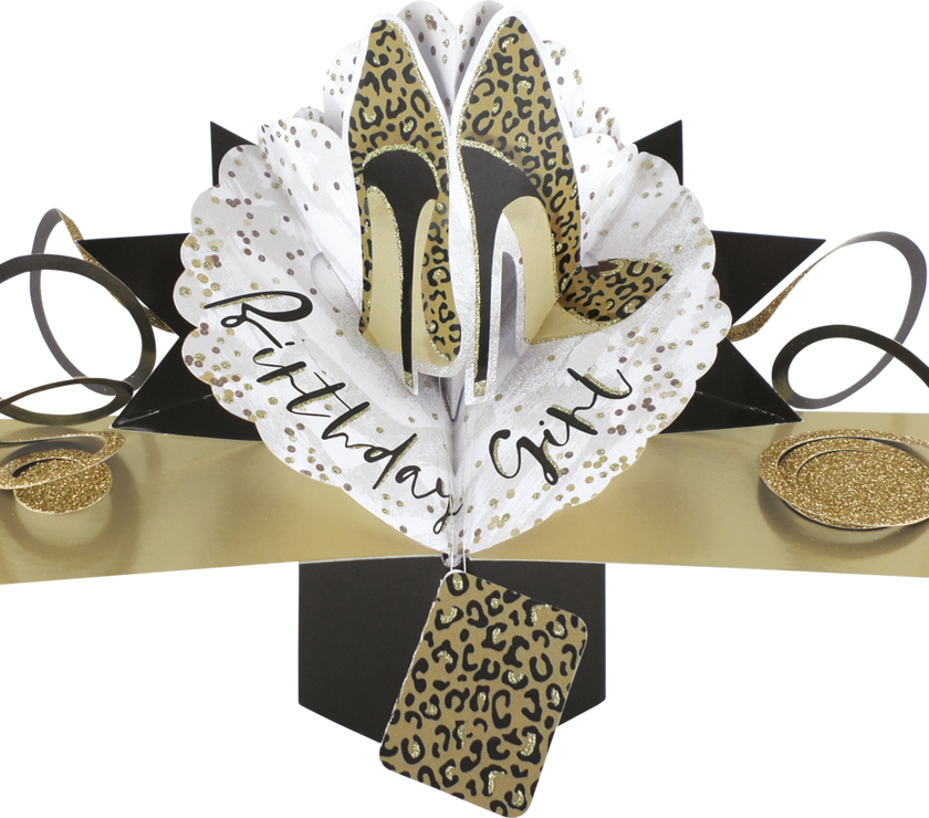 Pop Up Leopard Shoes Birthday Card