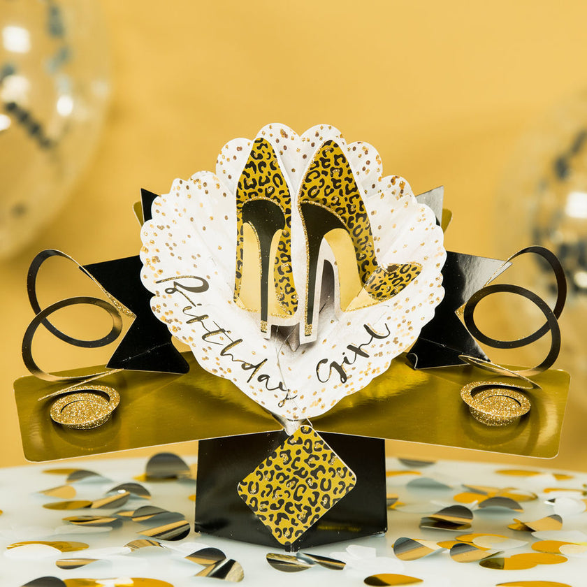 Pop Up Leopard Shoes Birthday Card