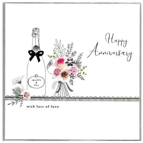 Fizz and Flowers Anniversary Card - House of Cards