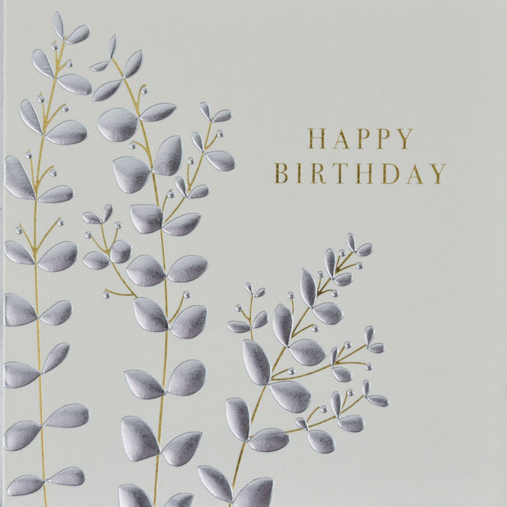 Silver Leaves Birthday Card