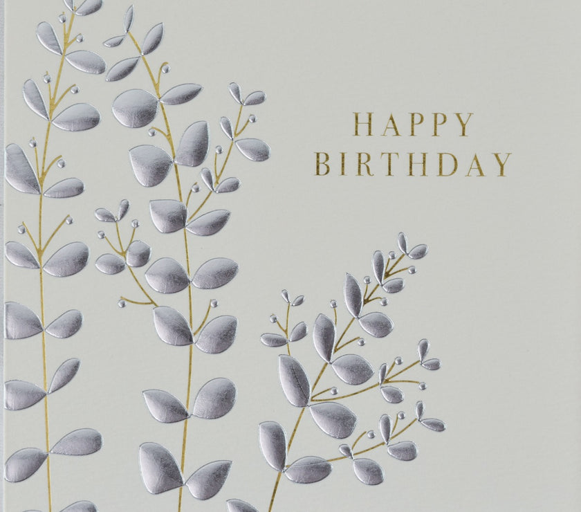 Silver Leaves Birthday Card