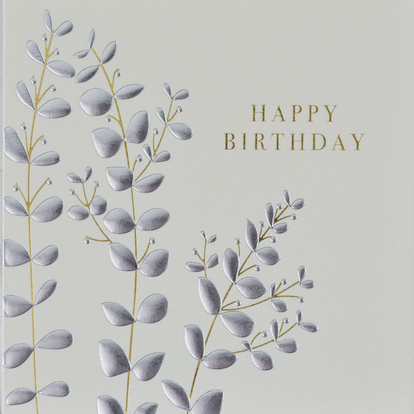 Silver Leaves Birthday Card