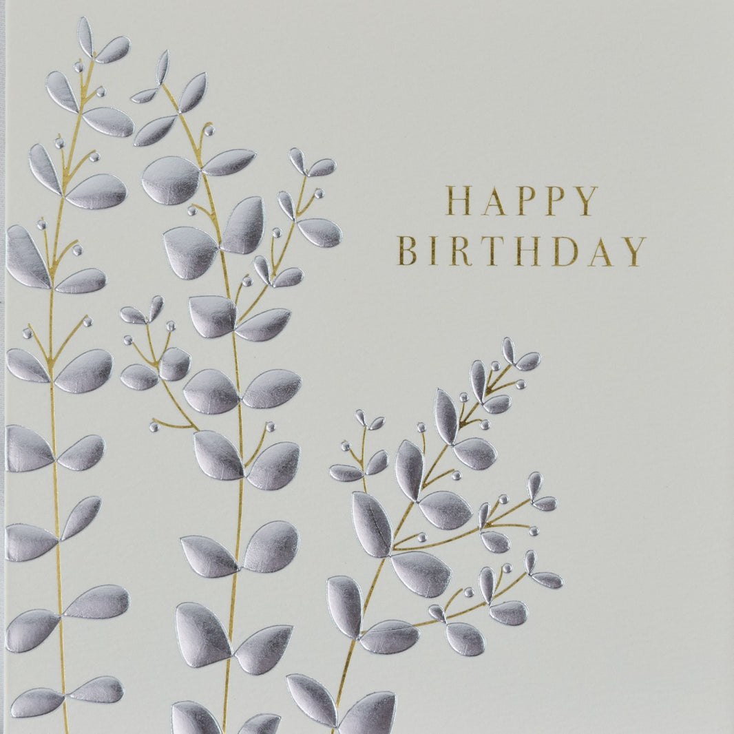 Silver Leaves Birthday Card