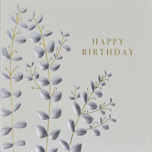 Silver Leaves Birthday Card