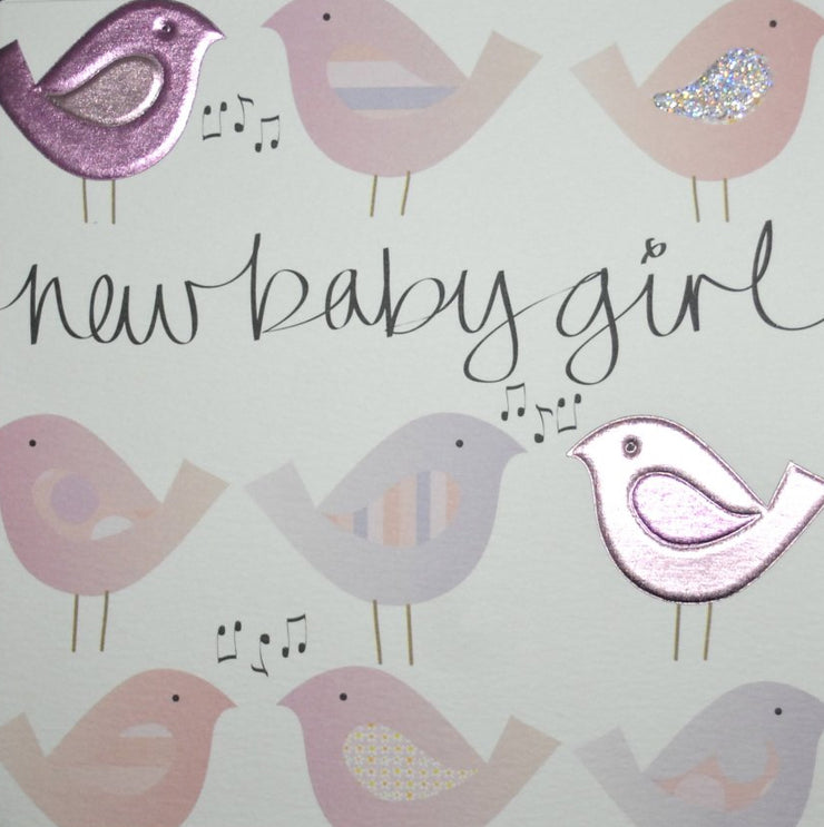 Pink Birds New Baby Girl Card
