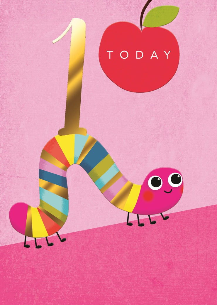 Caterpillar Pink Happy 1st Birthday Card