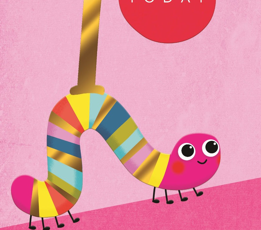 Caterpillar Pink Happy 1st Birthday Card