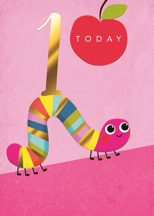 Caterpillar Pink Happy 1st Birthday Card