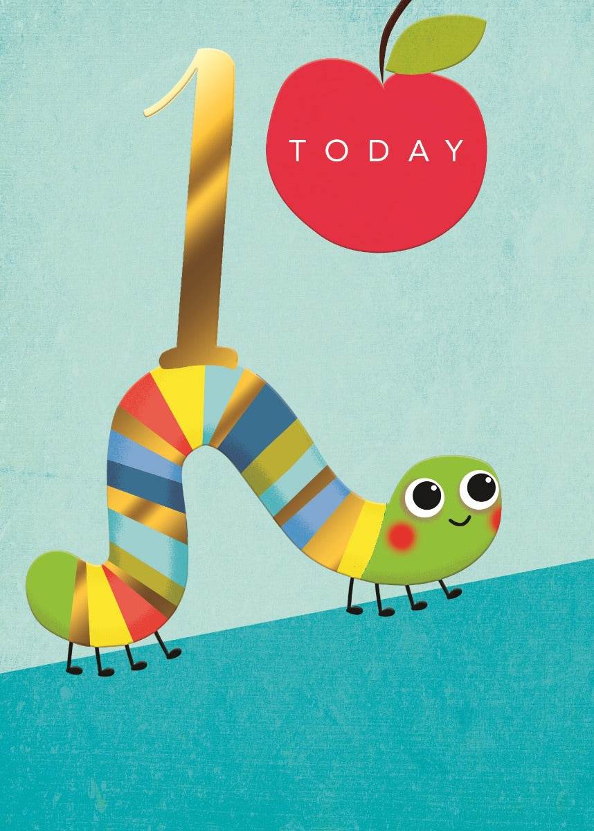 Caterpillar Blue Happy 1st Birthday Card - House of Cards