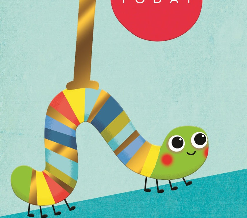Caterpillar Blue Happy 1st Birthday Card