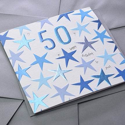 Blue 50th Birthday Card - House of Cards