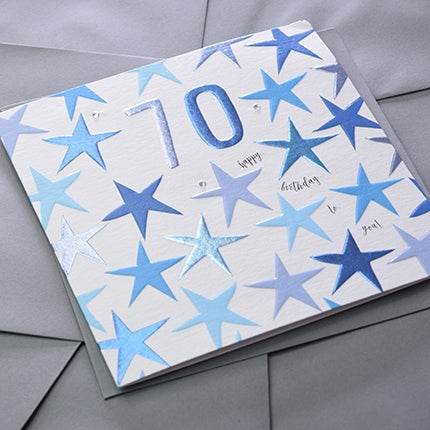 Blue 70th Birthday Card - House of Cards