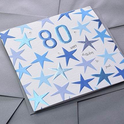 Blue 80th Birthday Card - House of Cards