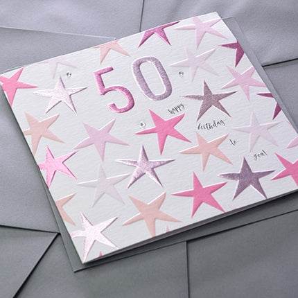 Pink 50th Birthday Card - House of Cards