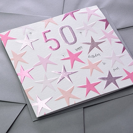 Pink 50th Birthday Card